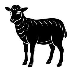 Black Grazing Sheep Silhouette Vector Illustration