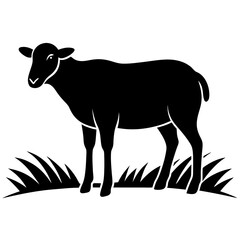 Black Grazing Sheep Silhouette Vector Illustration