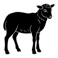 Black Grazing Sheep Silhouette Vector Illustration