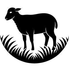Black Grazing Sheep Silhouette Vector Illustration