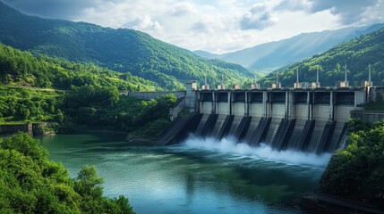 Majestic Hydroelectric Dam in Lush Green Landscape