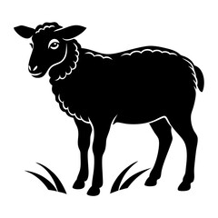 Black Grazing Sheep Silhouette Vector Illustration