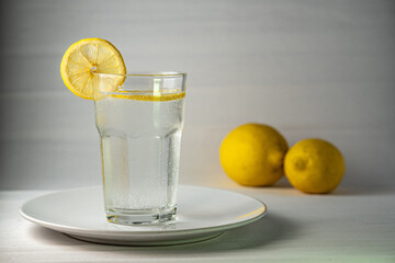 glass of mineral water with lemon