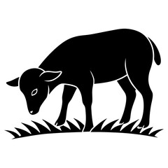 Black Grazing Sheep Silhouette Vector Illustration