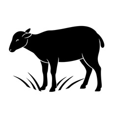 Black Grazing Sheep Silhouette Vector Illustration