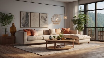 Fototapeta premium Living room in modern Scandinavian style