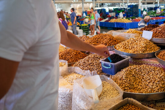 Fresh nuts in a Local food market 