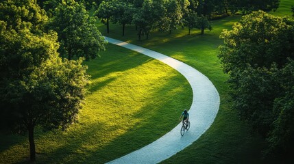 Obraz premium Serene Cycling Journey Through Lush Park Pathway