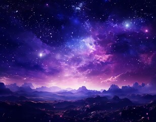 purple sky with stars and nebulas