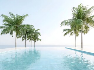 Obraz premium Tranquil Tropical Resort with Azure Swimming Pools and Palm Trees on White Background