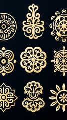 Elegant collection of ornate golden patterns on a dark background, perfect for adding a touch of luxury to various designs.