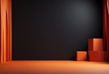 Obraz premium room with black wall and orange curtains