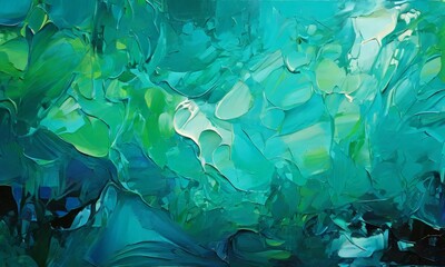 painting green leaves on blue background