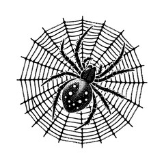 Obraz premium Detailed drawing of a large spider sitting in the center of its web