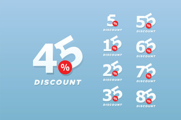 45% Discount Number Sale design collection Vector Template Illustration