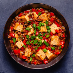 Mapo tofu, tofu in spicy mincemeat sauce.