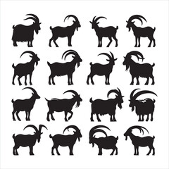 Goat set silhouette on white background
