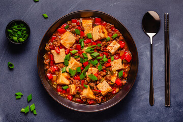 Mapo tofu, tofu in spicy mincemeat sauce.