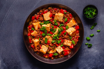 Mapo tofu, tofu in spicy mincemeat sauce.