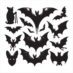 Bat set silhouette on white background
