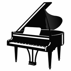 piano silhouette, a grand piano shape, grand piano and music notes