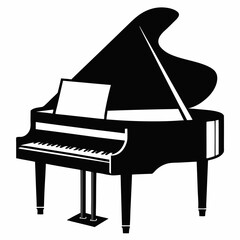 piano silhouette, a grand piano shape, grand piano and music notes