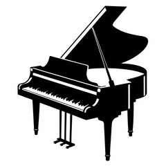 piano silhouette, a grand piano shape, grand piano and music notes