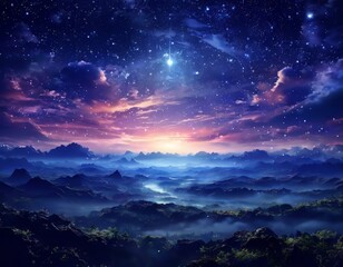 beautiful night sky with stars and clouds