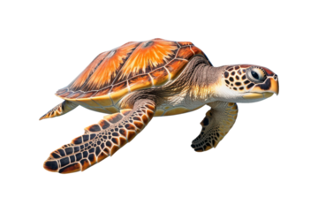 close up of a sea turtle on a white backdrop. Ideal for instructional materials on environmental issues, conservation, and marine life