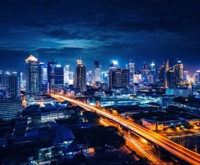 Fototapeta premium bangkok city skyline at night, thailand photo