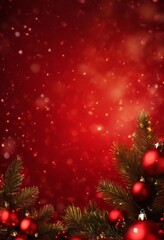 christmas background with red balls and fir branches