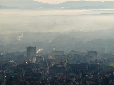Polluted air over city