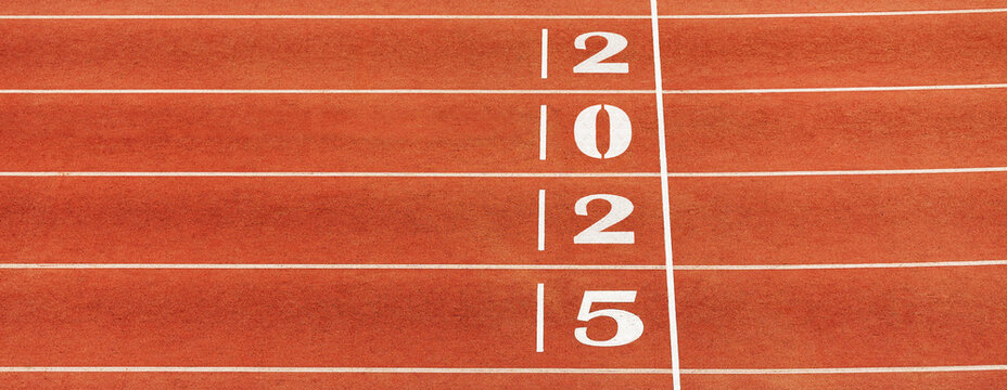 finish line on stadium track with number 2025, concept of new year
