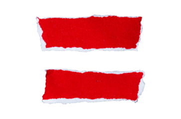 Ripped torn red paper pieces on transparent background, paper cut out design elements