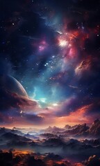 Obraz premium view mountain range with bright sky and stars