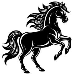 Create a Vector Silhouette of a Majestic Prancing Horse with Flowing Mane and Extended Legs