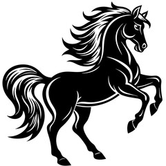 Create a Vector Silhouette of a Majestic Prancing Horse with Flowing Mane and Extended Legs