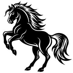 Create a Vector Silhouette of a Majestic Prancing Horse with Flowing Mane and Extended Legs