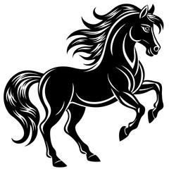 Create a Vector Silhouette of a Majestic Prancing Horse with Flowing Mane and Extended Legs
