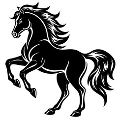 Create a Vector Silhouette of a Majestic Prancing Horse with Flowing Mane and Extended Legs