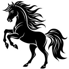 Create a Vector Silhouette of a Majestic Prancing Horse with Flowing Mane and Extended Legs