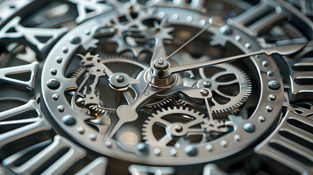 close-up of the clock made of silver metal.