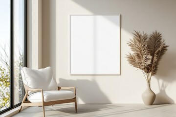 Poster Frame in Beige minimalist living room interior created with generative AI
