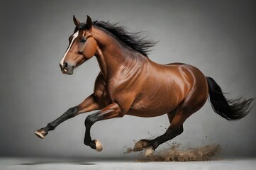 Obraz premium Side View Studio Photography of a Running Horse Ai Generative