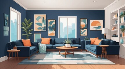 Fototapeta premium Cozy living room in cartoon style