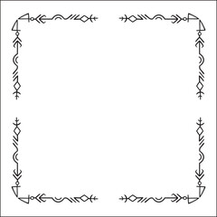 Elegant black and white ornamental frame with Viking runes, decorative border, corners for greeting cards, banners, business cards, invitations, menus. Isolated vector illustration.	
