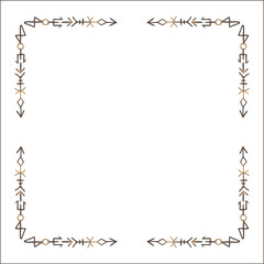 Elegant brown ornamental frame with Viking runes, decorative border, corners for greeting cards, banners, business cards, invitations, menus. Isolated vector illustration.	
