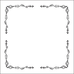 Elegant black and white ornamental frame with Viking runes, decorative border, corners for greeting cards, banners, business cards, invitations, menus. Isolated vector illustration.	
