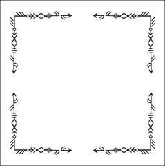 Elegant black and white ornamental frame with Viking runes, decorative border, corners for greeting cards, banners, business cards, invitations, menus. Isolated vector illustration.	
