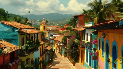 Obraz premium LATIN TRADITIONAL LITTLE TOWN. BACKGROUND. WALLPAPER 